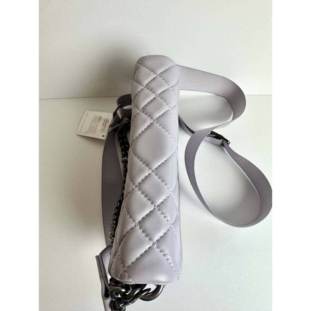 Kurt Geiger London Brixton Gray Quilted Leather Crossbody Chain Flap Bag NWT - Picture 3 of 16